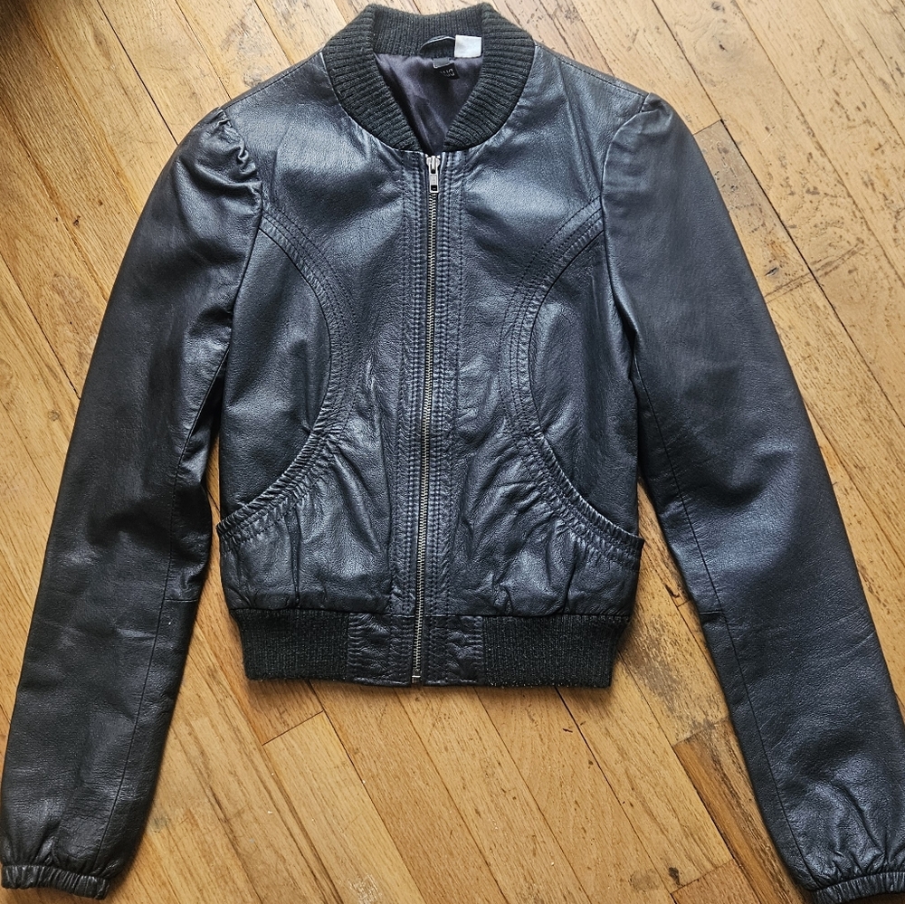 Women's Black Pleather Bomber Jacket